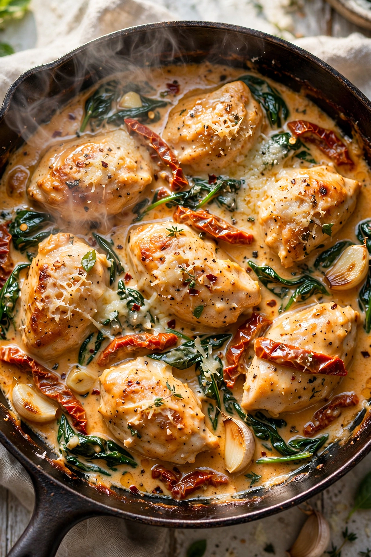 Easy High Protein Dinner Ideas: Tuscan Chicken Skillet (15 Min, 36g Protein)
